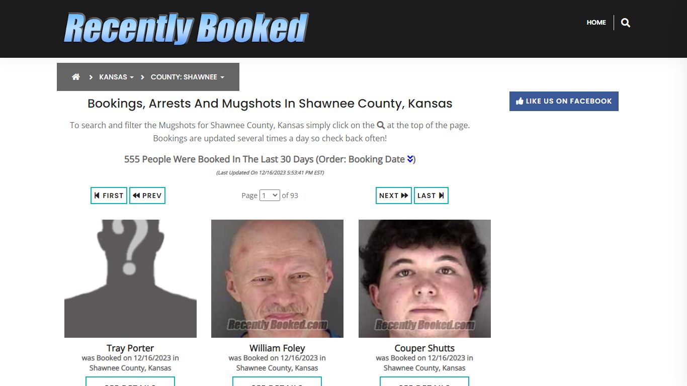 Bookings, Arrests and Mugshots in Shawnee County, Kansas